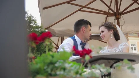 The bride and groom look at each other Stock Footage 73272979