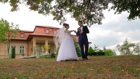 The bride and groom look at each other Stock Footage 75008309