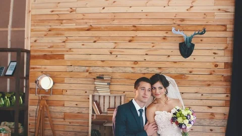 Bride And Groom Posing In The Studio Stock Footage 75161457