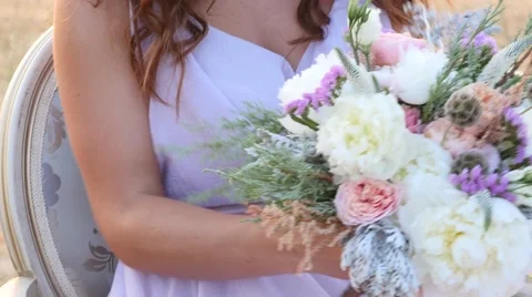 The bride and groom posing on the sunset Stock Footage 58146318