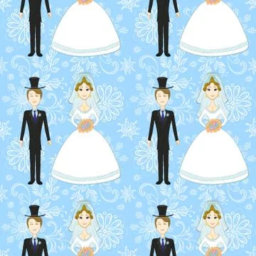 Bride and Groom Seamless Pattern 스톡 일러스트