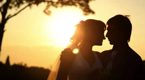 Bride and Groom at Sunset Stock Footage 27040128