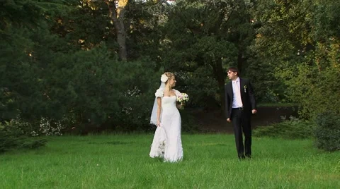 Bride And Groom On A Walk Stock Footage 52485643