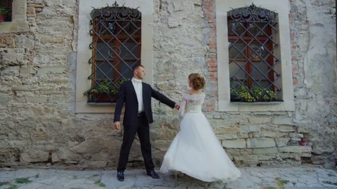 Bride and groom at wedding dance outdoor 4k Stock Footage 82774688