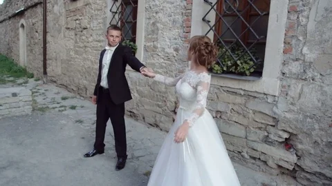 Bride and groom at wedding dance outdoor 4k Stock Footage 82775668