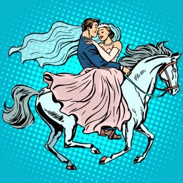Bride and groom white horse love wedding romance Illustrazione stock