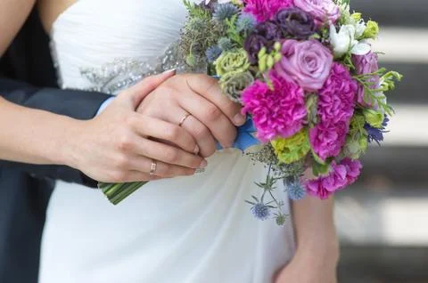 The bride and groom's hands with rings Stock Photos