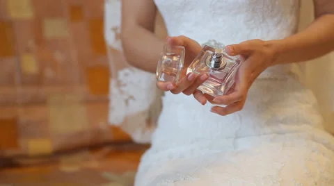 Bride Applying Perfume On Her Wrist Stock Footage 58800012
