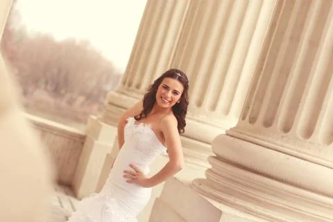 Bride in architectural place Stock Photos