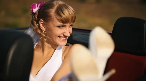 Bride in the back seat of the car Stock Footage 62345238