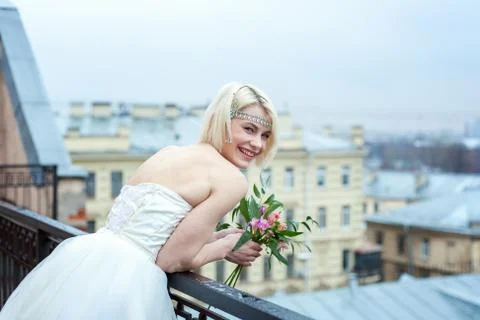 Bride on the balcony Stock Photos