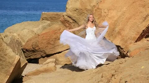 Bride on the beach Stock Footage 12374235