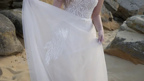 Bride on the beach Stock Footage 129073033