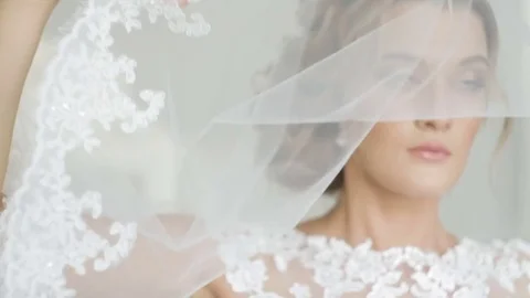 Bride behind the veil close-up Stock Footage 73289642