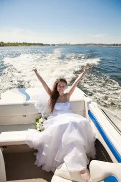 Bride on the boat Stock Photos