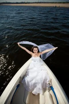 Bride on the boat Stock Photos