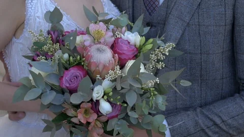 Bride with bouquet in hands Stock Footage 93155059