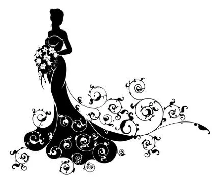 Bride Bouquet Wedding Silhouette Pattern Illustrazione stock