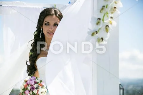 Bride With Bouquet On White Background