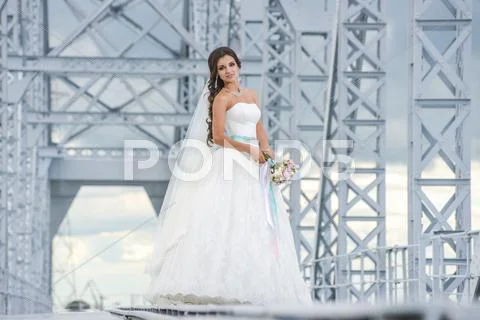 Bride With Bouquet On White Background