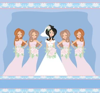 Bride with bridesmaids Stock Illustration