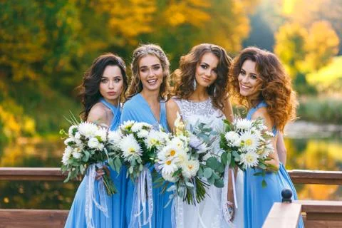 Bride with bridesmaids Fotos Stock