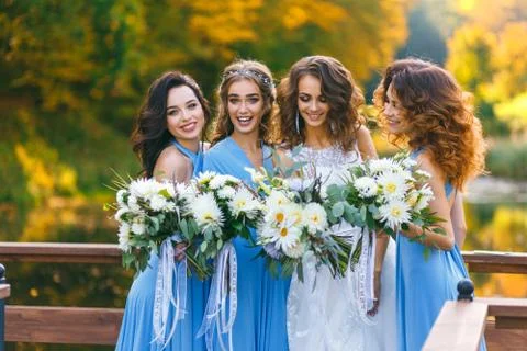 Bride with bridesmaids Stock Photos