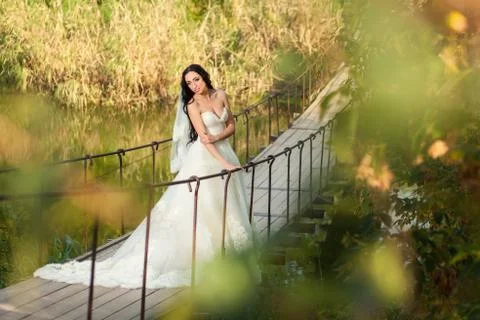 Bride on bridge Stock Photos