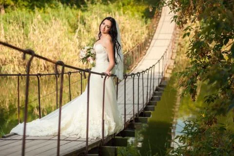 Bride on bridge Stock Photos