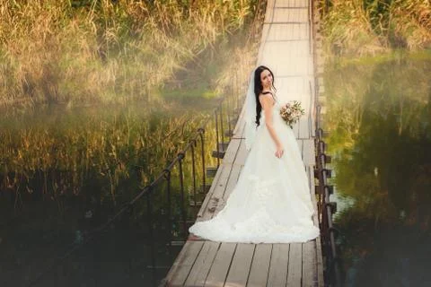 Bride on bridge Stock Photos