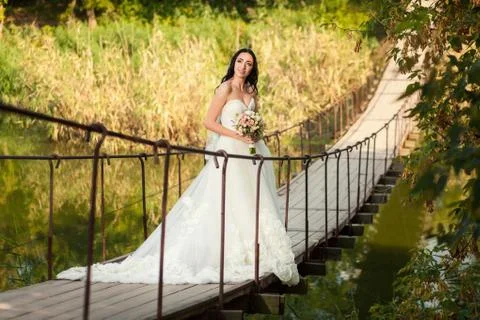 Bride on bridge Stock Photos