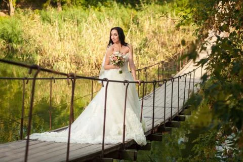 Bride on bridge Stock Photos