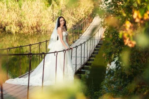 Bride on bridge Stock Photos