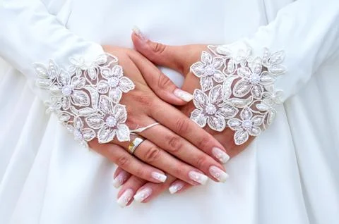 Bride cheerful hands Stock Photos