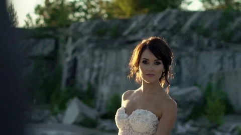 Bride circling and waving dress Stock Footage