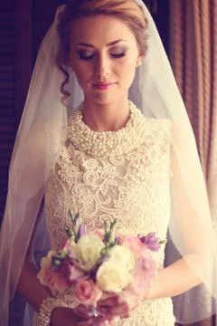 Bride with closed eyes Stock Photos