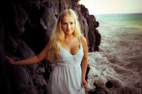 Bride at the coast Stock Photos