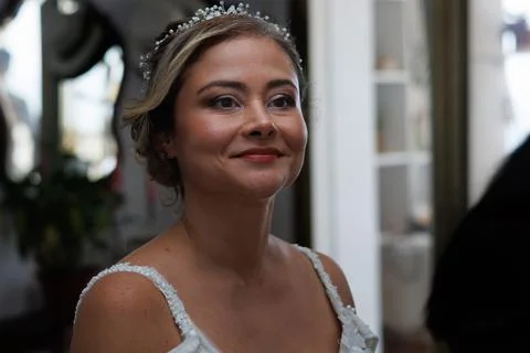 Bride with confident expression just before going to her wedding, Spain Stockfoto's