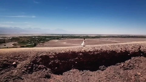 Bride contemplating  desert valley Stock Footage 84337285