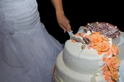 Bride Cutting Wedding Cake Stock Photos