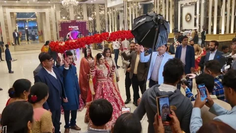 Bride Dancing Joyfully While Going for Jaimala Ceremony Video stock 302828280