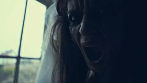 Bride of the Dead, Ghost in Haunted House, Mysterious Woman in White Dress Foto stock