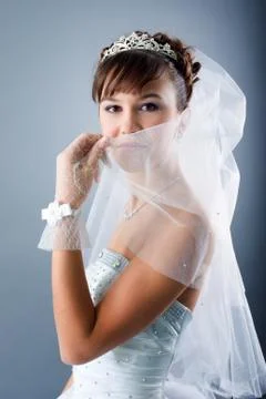Bride dressed in elegance white wedding dress Stock Photos