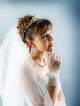 Bride dressed in elegance white wedding dress Stock Photos