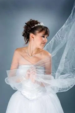 Bride dressed in elegance white wedding dress Stock Photos
