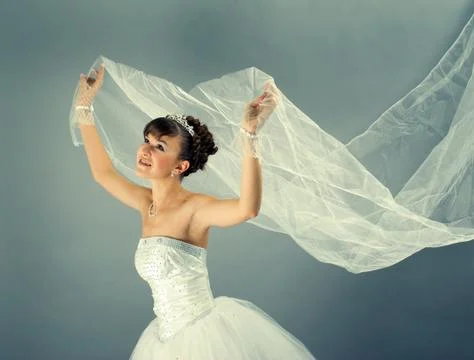 Bride dressed in elegance white wedding dress Stock Photos