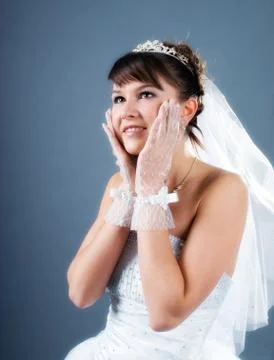 Bride dressed in elegance white wedding dress Stock Photos