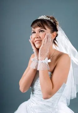 Bride dressed in elegance white wedding dress Stock Photos