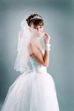 Bride dressed in elegance white wedding dress Stock Photos