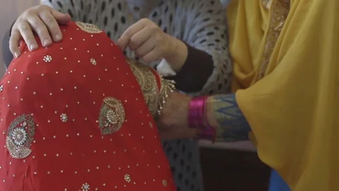 Bride dressing up Stock Footage 79446594